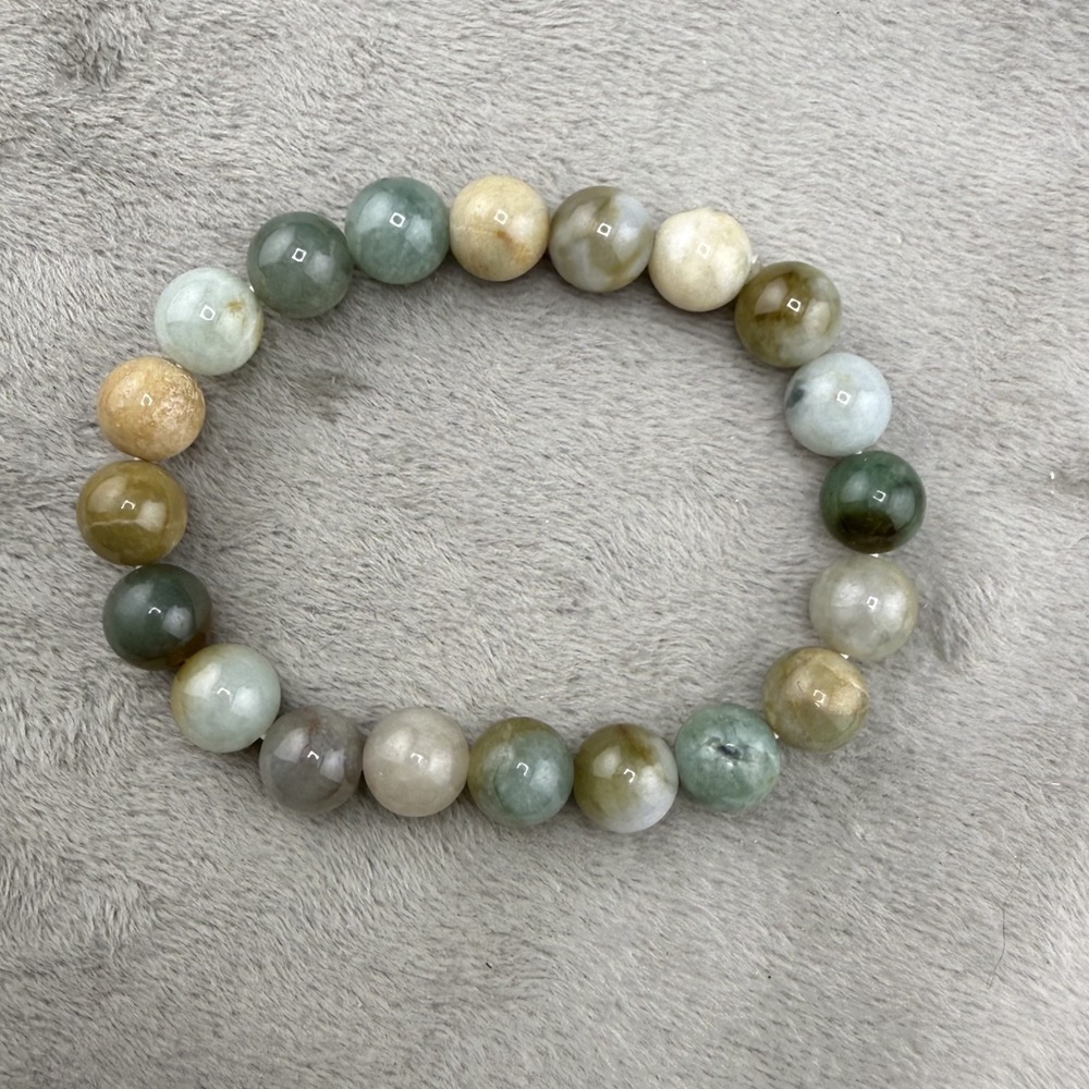 Vintage Estate Stone Beaded Bracelet Green Yellow Polished 6.5in - Picture 5 of 8